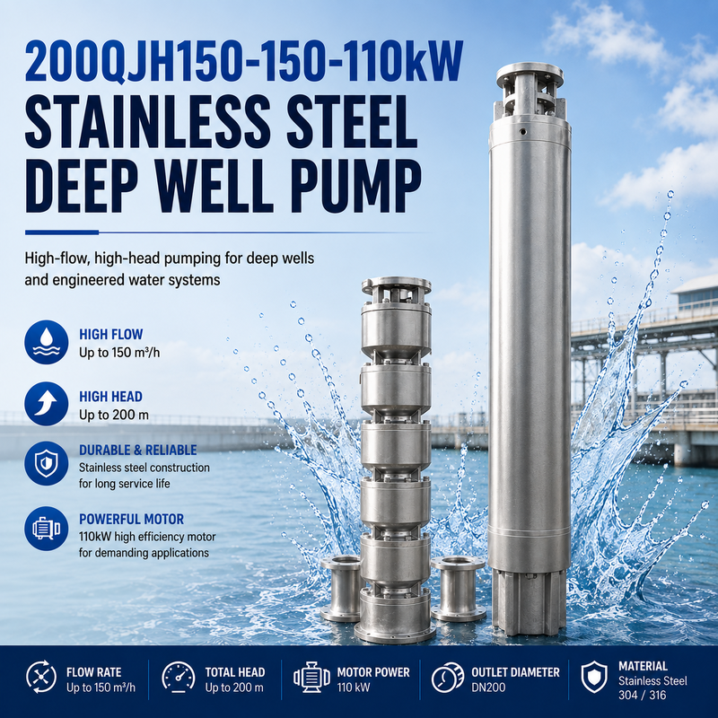 200QJH150-150-110kW Αντλία βαθέων πηγών από ανοξείδωτο χάλυβα Αντλία υψηλής ροής και υψηλής κεφαλής για βαθέα πηγάδια και μηχανικά συστήματα ύδρευσης
