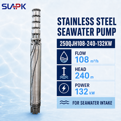 250QJH108-240-132KW Υποβρύχια Αντλία από Χυτοσίδηρο Ανοξείδωτο Ατσάλι με 240m Μανομετρικό Ύψος για Εισαγωγή Θαλασσινού Νερού